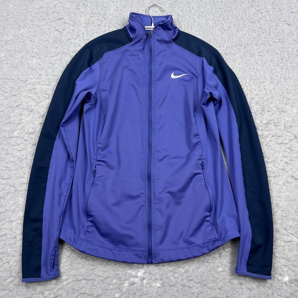 Nike Running Track Jacket Womens Medium Purple Full Zip Fleece Lined Y2K 685935